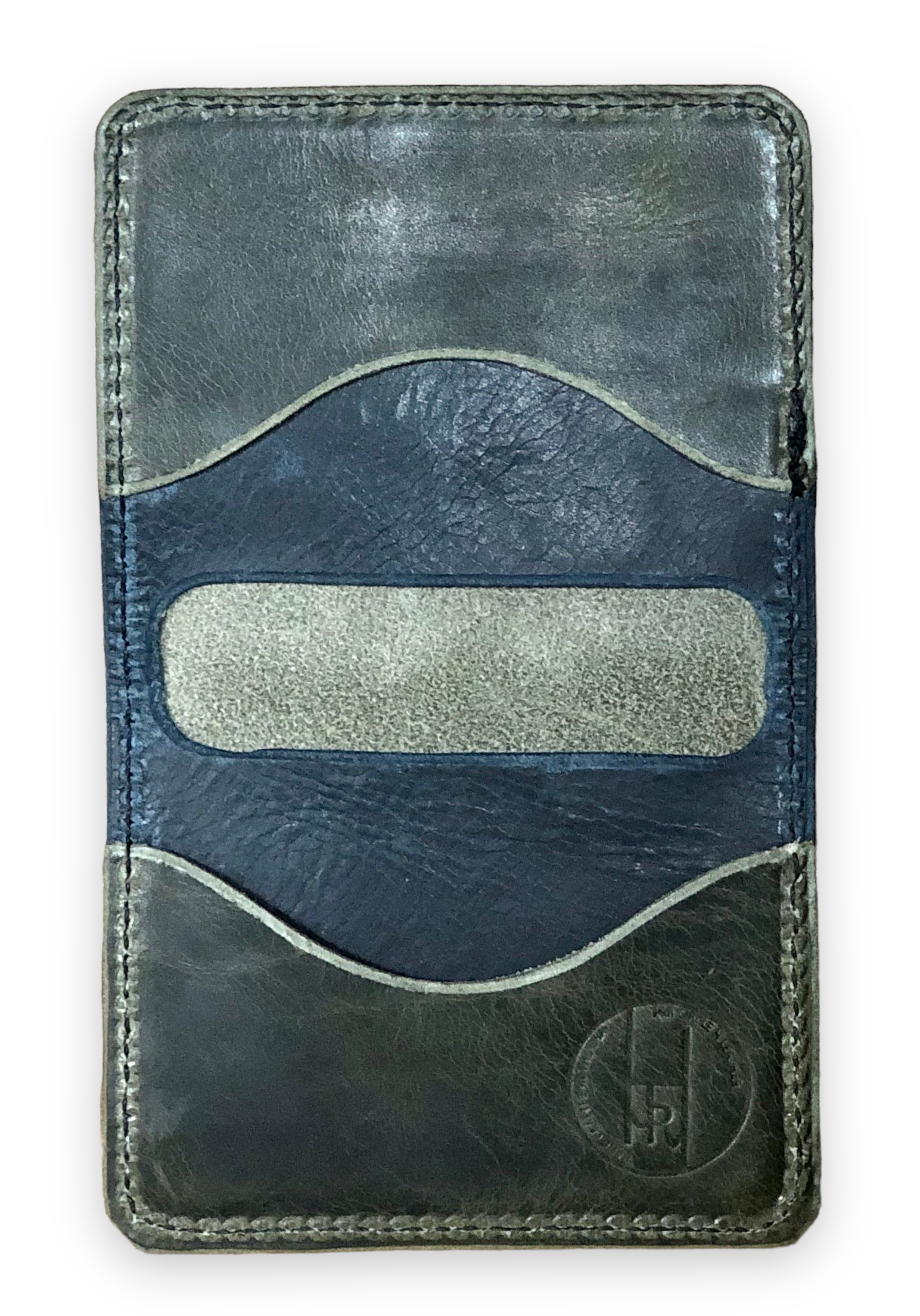 Minimalist 5 pocket Bifold card wallet in Steel Grey and Navy Blue (waxy)