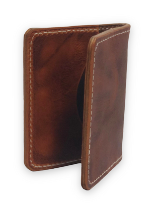 Minimalist 5 pocket Bifold card wallet in Brown and Olmo (waxy)